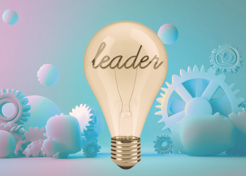 Lightbulb with the word leader as filament